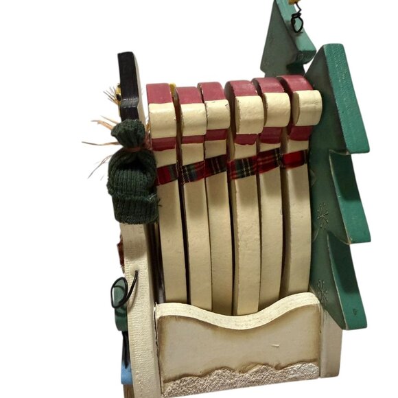 Christmas Snowman Coaster Set & Holder 6 Wooden Coasters Cork Base Holiday - Picture 3 of 7